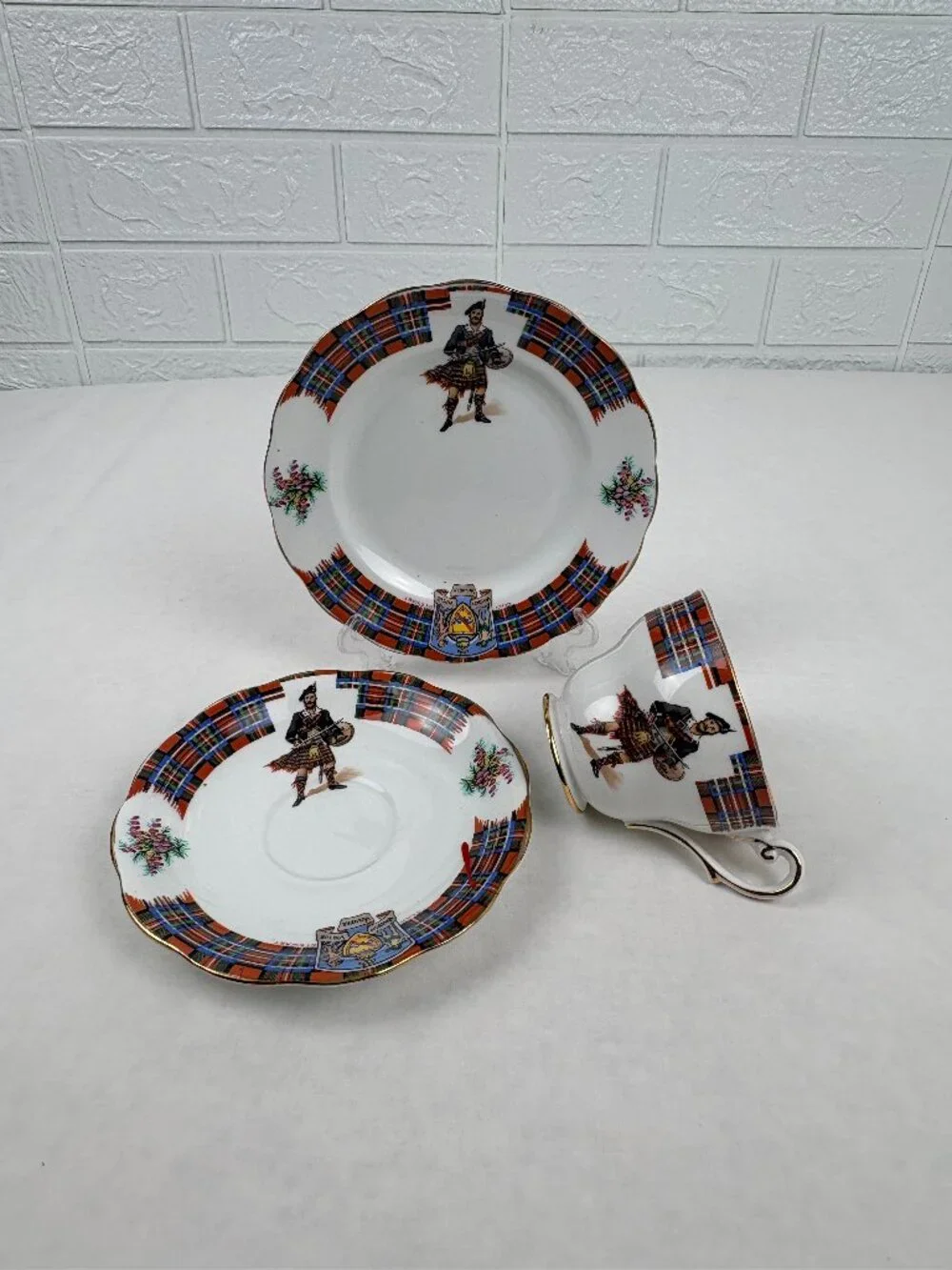 VTG Royal Standard Bonnie Scotland Clan Stewart Teacup Saucer Plate Trio Set